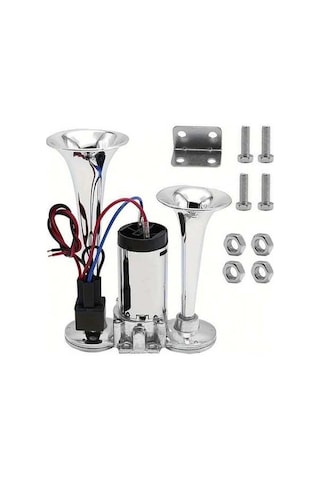 Pazly 12v Çift Borulu Kornası - Gümüş Renk - Tüm Araçlar İçin