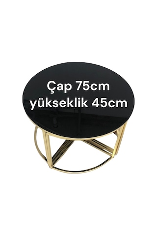 Yaren Home Dizayn Orta Sehpa Pizza 4+1 Gold Kaplama Siyah Temperli Camli Gold