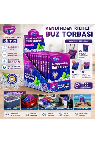 Kendinden Kilitli Buz Torbası Koku Hapsetme Özellikli Kamp Malzemesi Serinletici Ürün Ferahlık Aracı Çok Renkli