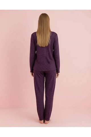 Pijamerry Kadın Bambu Baharlık Dantel Yaka Uzun Kol İnce Pijama Takımı 5207m - 1 Adet Mor