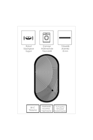 West Home Makinede Yıkanabilir Kaymaz Taban Leke Tutmaz Siyah Oval Mutfak Halısı Salon Halısı Ve Yolluk Wh 581 Black Oval