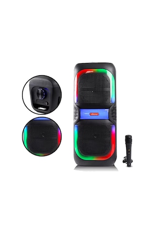 Bluetooth Ms2039 Hoparlör Rgb Led Işıklı Mikrofonlu Telefon, Aux, Radyo, Kareoke, Usb Bağlantı Bataryalı