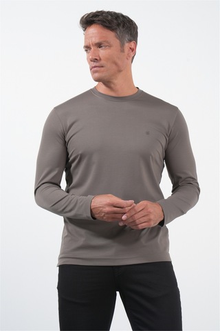 İmza Haki Bisiklet Yaka Uzun Kol Örme Standart Fit Esnek Sweatshirt 1013260150