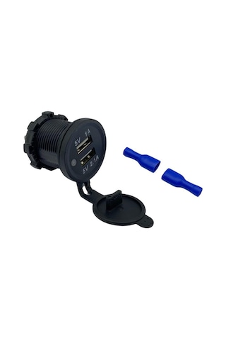12v-24v Telefon Şarj Cihazı Usb X 2 1a/2.1a Mavi Işıklı 28 Mm