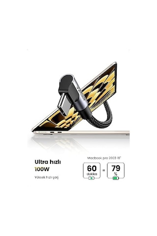 Type-c To Type-c 100 W 5a Örgülü 90 Derece Şarj Kablosu 2 Metre