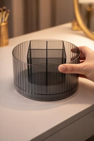 Busstier 360 Derece Dönen Makyaj Organizer Çoklu Bölmeli Masaüstü Kalem Tutucu Büyük Kapasiteli Şeffaf Kozmetik Kutusu Ruj Eyeliner Fırça Düzenleyici Açık Kahverengi