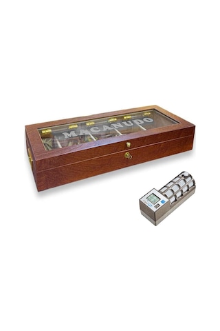 Lubinski İtaly Macanudo Camlı Humidor Puro Kutusu Kahve 200's Cigarspa Elektronik Nemlendirme