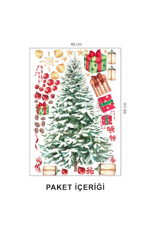 Yılbaşı Ağacı Ve Süsleri Dekoratif Duvar Sticker 50 X 70 Cm