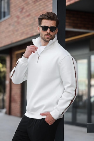 Madmext Ekru Fermuarlı Yarım Balıkçı Yaka Erkek Sweatshirt E7164 Ekru