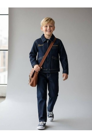 Zekids Erkek Çocuk Fermuarlı Tasarım Denim Ceket-16641 Renkli