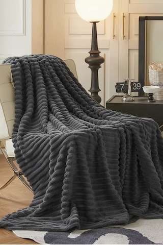 King Size Fitilli Battaniye Battal Boy 240x260 Cm Antrasit