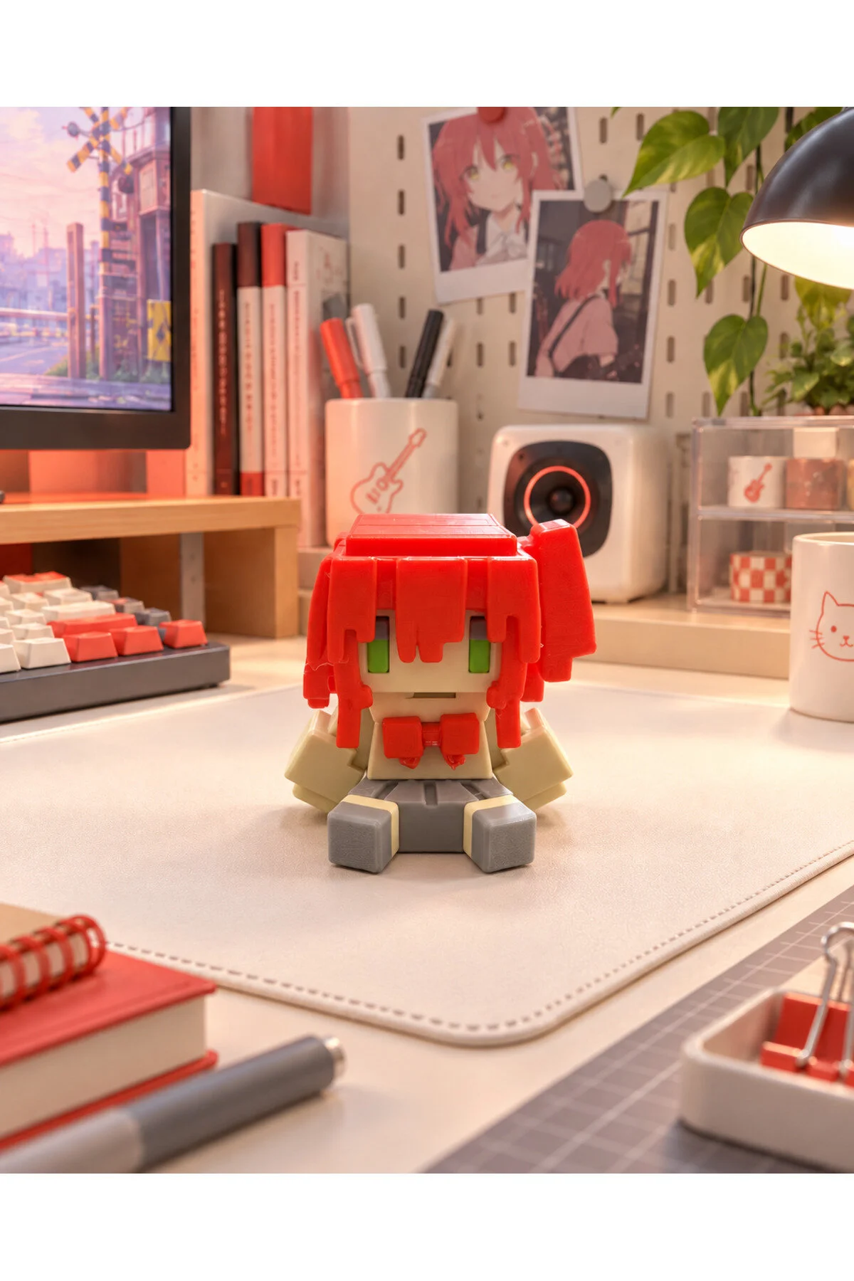 Bocchi The Rock Kita Ikuyo Mini Anime Figür Pixel Art Piksel Tasarım Masaüstü Dekoratif Obje
