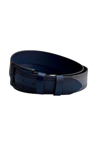 Süzer Deri Lacivert Hakiki Deri Düz Renk Dikişli Model 4.5 Cm. Genişlikli Spor Kemer // 505-28