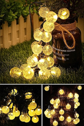 Technosmart 40 Ledli 8 Modlu Solar Büyük Kristal Top Bahçe Aydınl Sarı