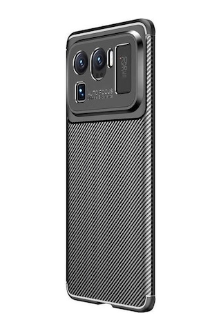 Smcase Xiaomi Mi 11 Ultra Kılıf Lüks Kamera Korumalı Karbon Silikon Tam Kapatan Ekran Koruyucu