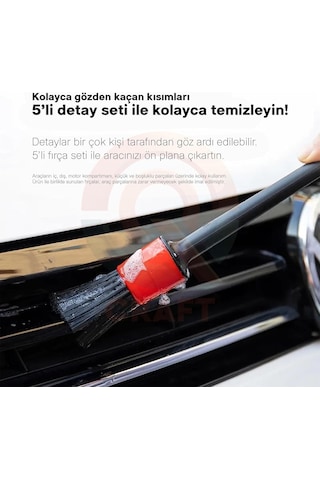 Qcraft 5 Parça Araç İçi Temizlik Fırça Seti Ve Yeşil Araç Havalandırma Temizleme Fırçası Hediyeli Detaylı O