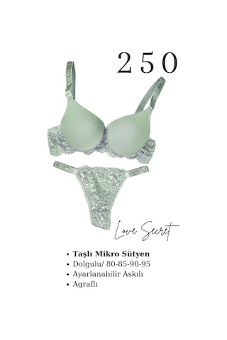 Murays Kadın 3lü Taşlı Mikro Sütyen Takım Siyah/kırmızı/yeşil