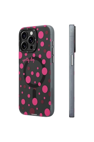 Apple Uyumlu iPhone 13 Pro Max Kılıf Magsafe Özellikli Polka Dot Desenli Youngkit Spots Serisi Kapak Pembe