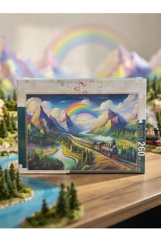 260 Parça Renkli Tren Ve Dağ Manzaralı 48 X 34 Cm Boyutunda Puzzle Keyifli Hobi Deneyimi