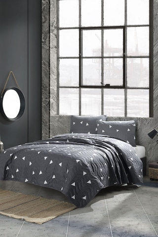 Eponj Home Kapitone Yatak Örtüsü Seti Tek Kişilik Üçgen Gri