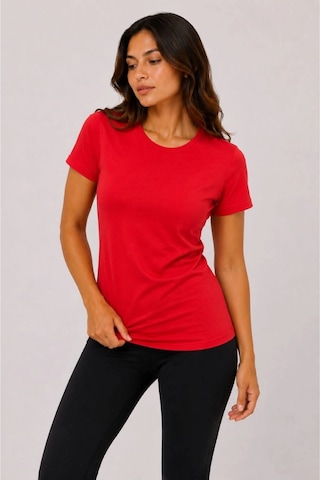 Wear Vexel Kadın Basic Tişört Bisiklet Yaka Kısa Kol Günlük Yazlık Slim Fit T-shirt - Kırmızı Kırmızı