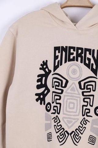 Nk Kids Erkek Çocuk Kapüşonlu Energy Baskılı Sweatshirt-13013-bej Bej