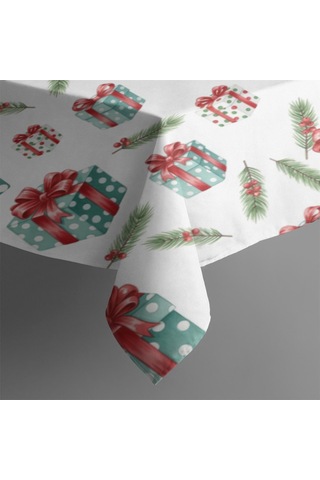 Noel Desenli Dikdörtgen Masa Örtüsü 60x84 İnç, Su Geçirmez Ve Leke Tutmaz Noel Hediye Çam Ağacı