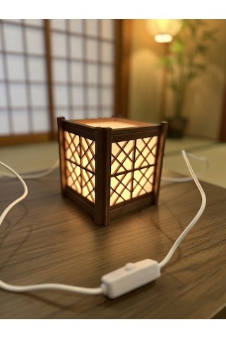 Kumiko Desenli Japon Lantern Lamba - Sıcak Işık Usb Şarjlı Dekoratif Aydınlatma