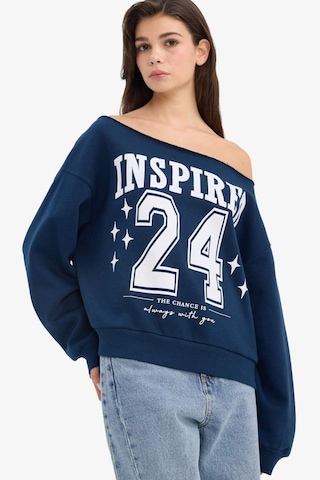 Defacto Oversize Geniş Kalıp Açık Omuz Baskılı Kalın Sweatshirt G7182ax25cwnv1 Lacivert-nv1