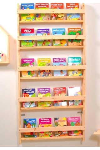 Çocuk Odası Eğitici Montessori Ahşap Kitaplık Mobilya Raf Duvar Rafı 5'li Bej