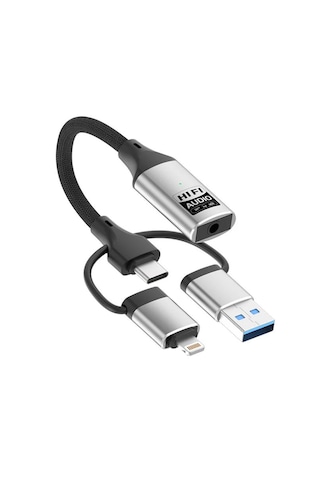 Forzacase 3in1 Apple Uyumlu iPhone Lightning, Type-c, Usb Girişli 3.5 Mm Aux Çevirici Kulaklık Jak Adaptör Fc1164 1 Adet