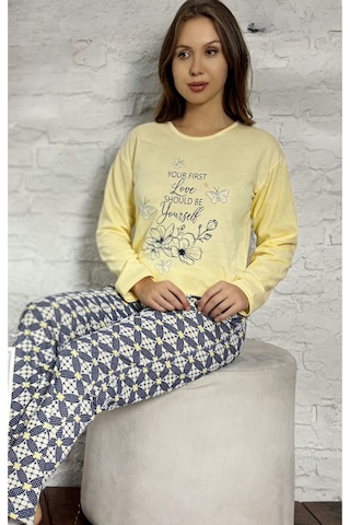Novavita Yenihayat Sarı Yazı Baskılı Pijama Takımı