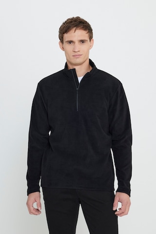 Anti-pilling Tüylenme Yapmayan Standart Fit Bato Yaka Soğuk Geçirmez Sweatshirt Polar Siyah