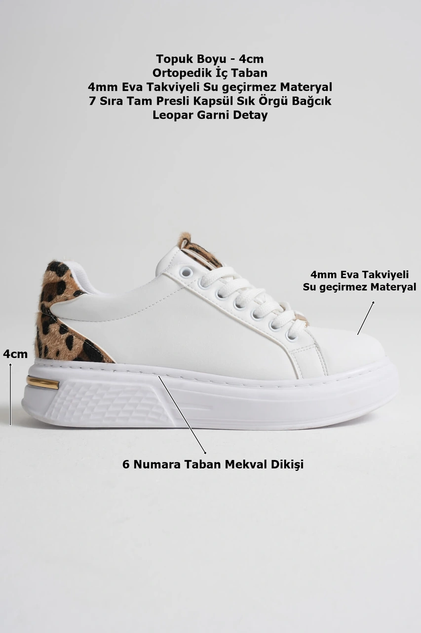 Vega Leopar Detaylı Beyaz Kadın Spor Ayakkabı Muhtelif