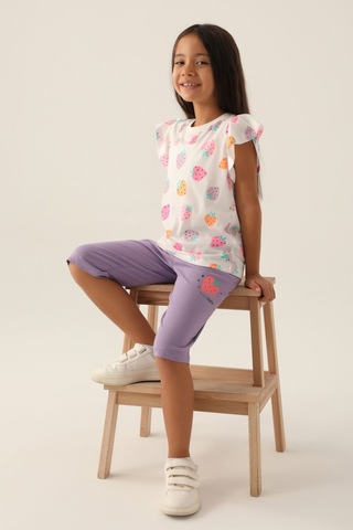 Rolypoly Strawberry Mor Kız Çocuk Kapri Takım 5274-42949 Krem - Lila
