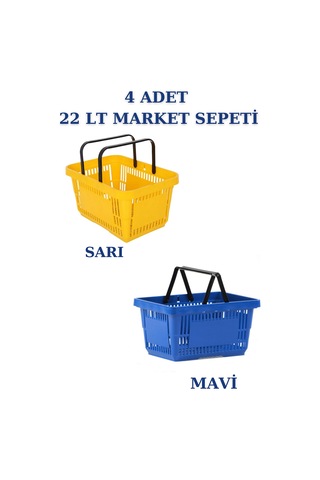 4 adet 22Litre Market ve Alışveriş Sepeti, Saplı Market Sepeti R