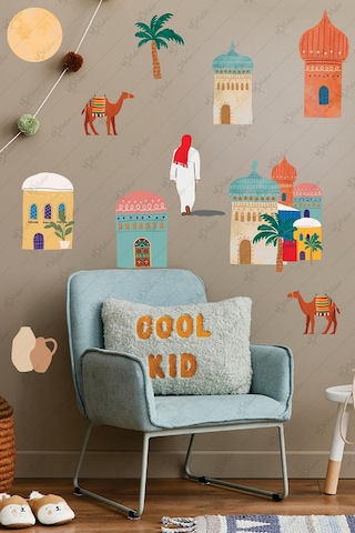 Ramazan Şehri Evler Develer Ağaçlar Sticker Seti, Ramazan-ı Şerif Eğitici Öğretici Sticker Çok Renkli