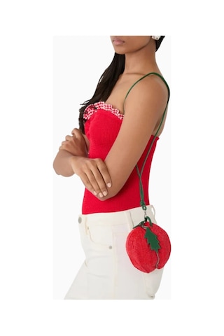 Staud Campari Beaded Bag, Mini Çapraz Askılı Boncuklu Çanta, Şık Ve Göz Alıcı Omuz Çantası Kırmızı
