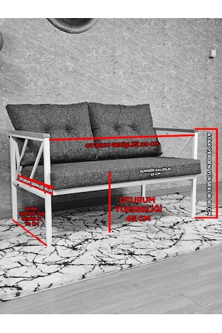 Zafir İkili Siyah Boyalı Bahçe - Balkon - Mutfak Çay Seti Takımı Bahçe Koltuk Takımı Gri