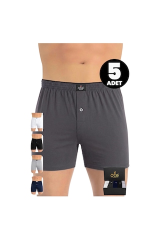 Öts Premium 5'li Erkek Boxer Düğmeli, Süprem - Hediye Kutulu, %100 Pamuk, Renkli