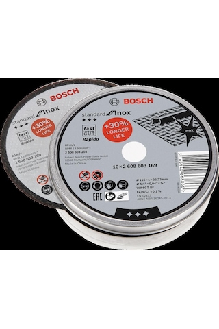 Bosch - 115 1,0mm Standard Seri Düz Inox Paslanmaz Çelik Kesme Diski Taş - Rapido 10'lu 2608603254