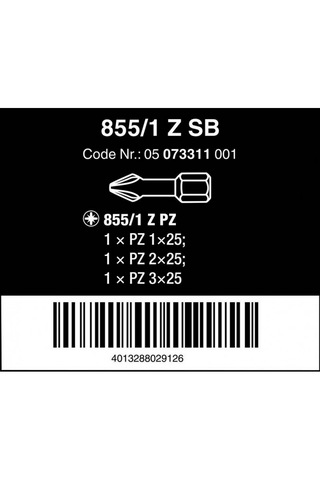 Wera 855/1 Z Pozidriv Bits 25mm Pz1-3 Set 05073311001