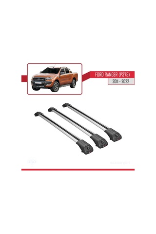 Ford Ranger 2011-2022 Arası İle Uyumlu Ace-1 Ara Atkı Tavan Barı Gri 3 Adet Bar