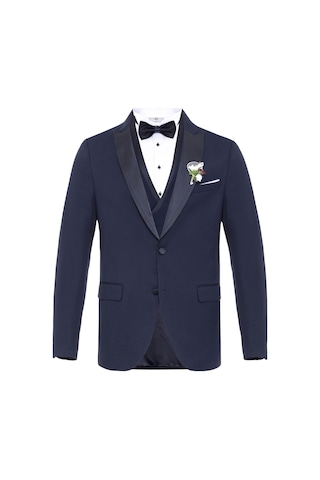 Süvari Lacivert Slim Fit Armürlü Sivri Yaka 6 Drop Smokin & Damatlık