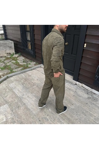Moderie Butik Erkek Fitilli Kadife Cepli Buggy Pantolon Oversize Rahat Kalıp - Haki Haki