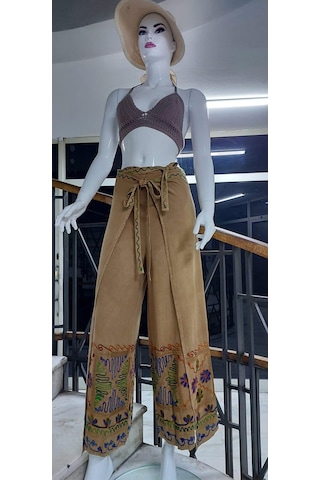 Eren Style Otantik Nakış İşlemeli Harem Şalvar Bulmaca Pantolon 103 Cm -8719 Bej
