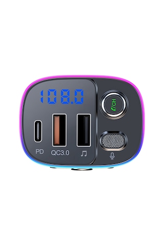 T65 Araba Bluetooth Fm Verici Çift Usb Type-c Qc3.0 Şarj Cihazı