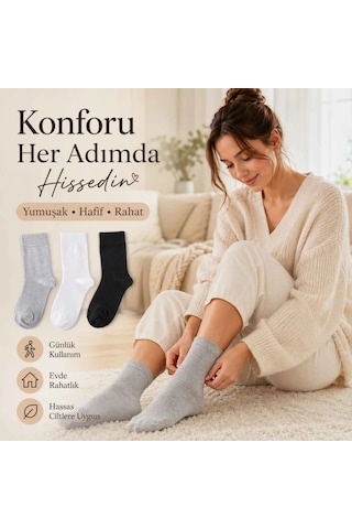 Çorap Giyim Kadın Bambu Uzun Çorap 6 Lı Paket, Dikişsiz Burunlu Yumuşak Dokulu Siyah Beyaz Gri