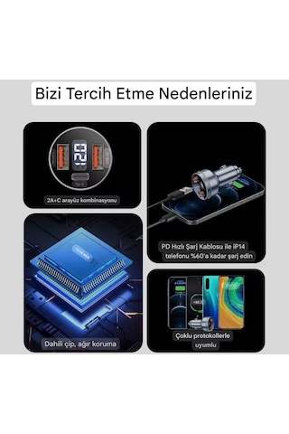 Essager 80w Araç Şarjı Type-c+usb Üç Giriş Hızlı Pd Ce Lisanslı