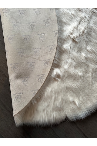 A Post Bej Yumuşak Dokulu Peluş Halı Yuvarlak